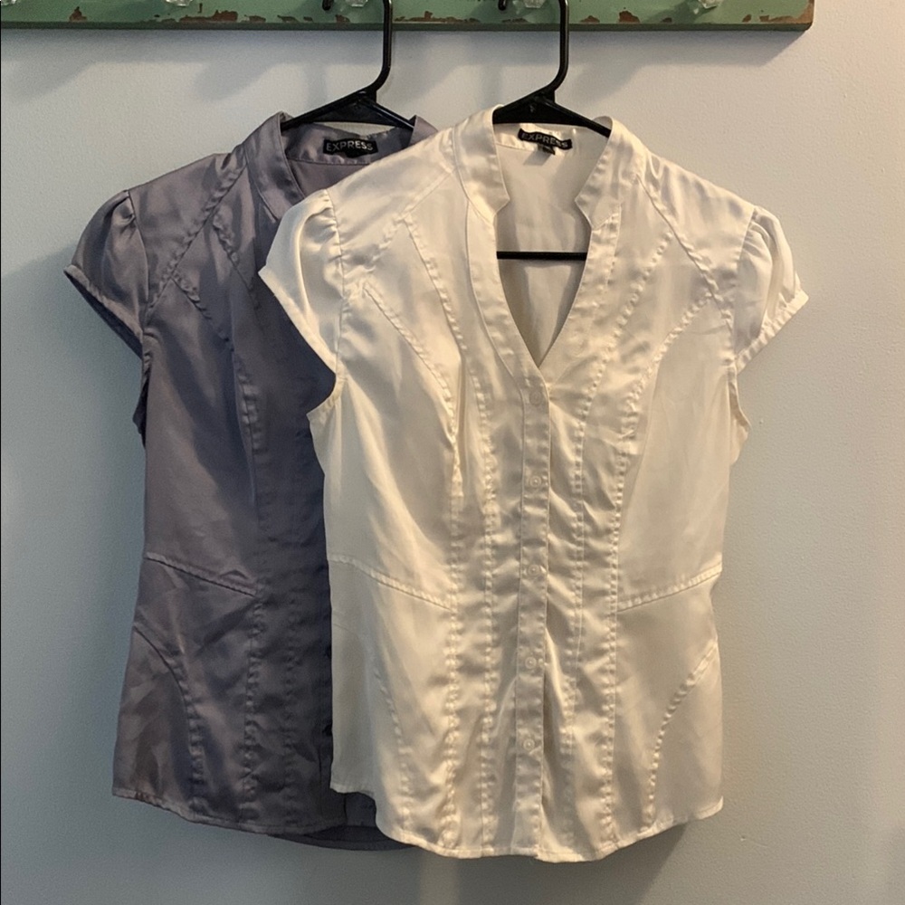 Express Women's White and Gray Button-Up Tops